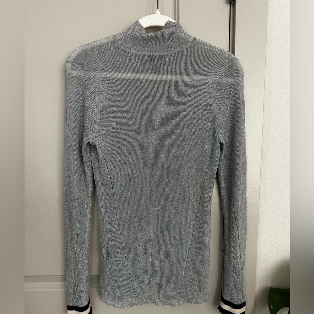 Rag & Bone Sheer Pryia Silver Festive Shimmer Holiday Turtleneck Top - Picture 5 of 11